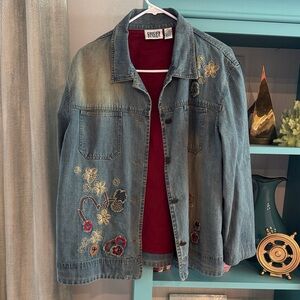 Chico's Blue Denim Jacket with Red Lining Chicos Size 3